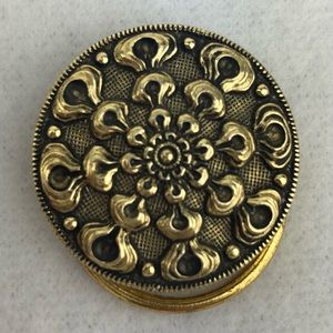 Vintage Clip West Germany Round Floral Medallion Ornate Gold Tone Scarf Dress